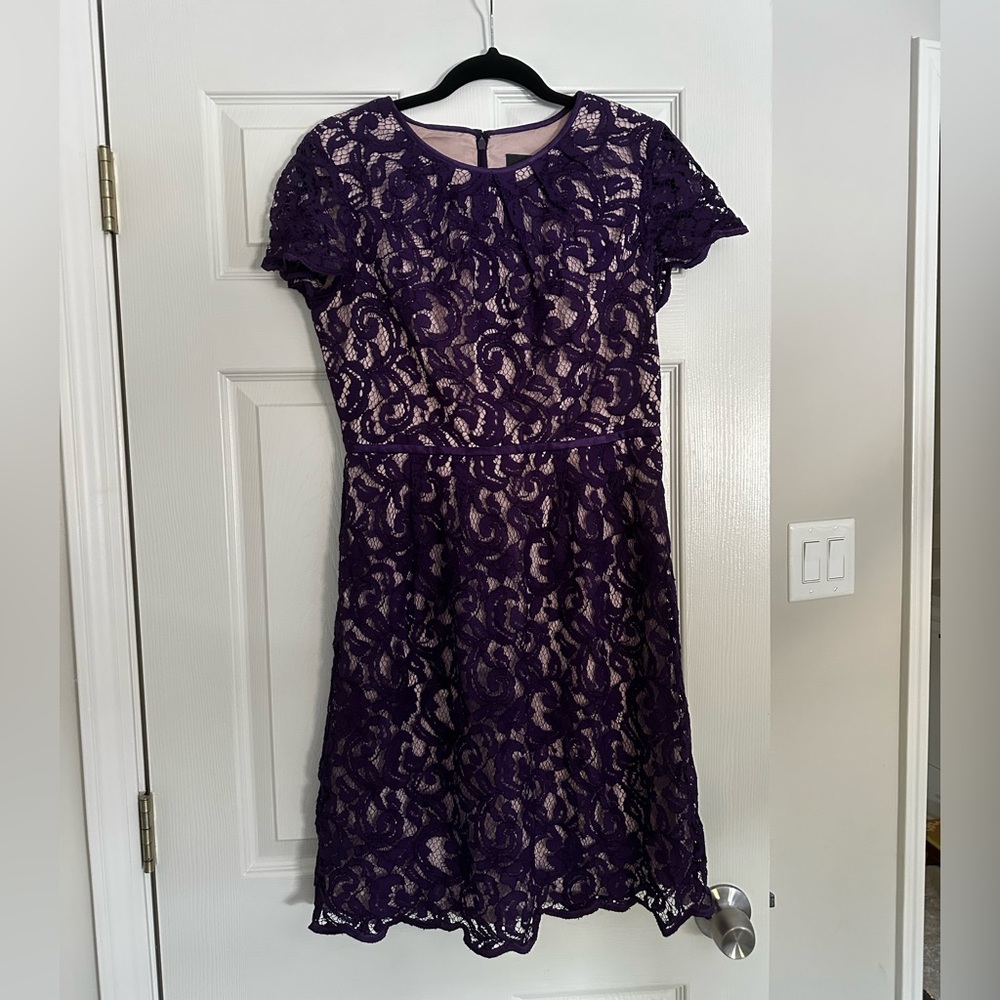 Adrianna Papell Purple Lace Midi Dress